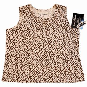 2.	Onque Woman Bead Embellished Brown and Off-White Print Tank Top 3X